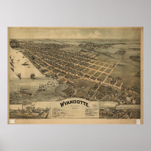 Wyandotte Michigan 1896 Antique Panoramabalkarte Poster (Vorne)