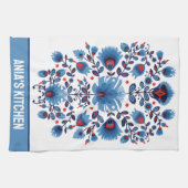 Wycinanki Lowicz Overture in Blue und Red Geschirrtuch (Horizontal)