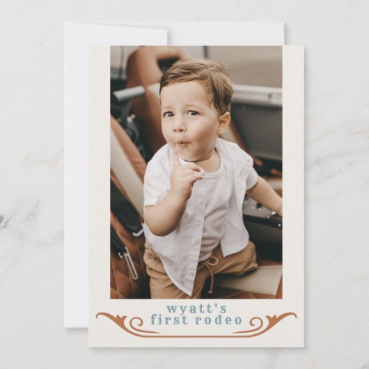 WYNONA Burnt Orange Blue Cowboy 1. Rodeo Geburtsta Einladung (Rückseite)