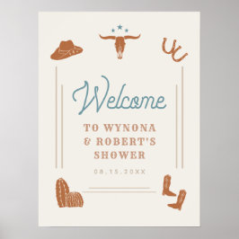 WYNONA Orange Blue Cowboy Couples Dusche Willkomme Poster