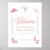 WYNONA Pink Cowgirl First Rodeo Geburtstag Willkom Poster (Vorne)