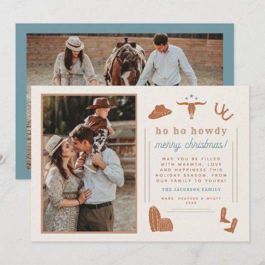 WYNONA Terracotta Western Cowboy Weihnachtskarte Einladung (Vorne/Hinten)