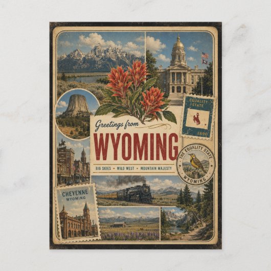 Wyoming Authentische Vintage-Postkarte Postkarte (Vorderseite)