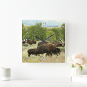 Wyoming Bison Nature Animal Fotografy Quadratische Wanduhr (Zuhause)