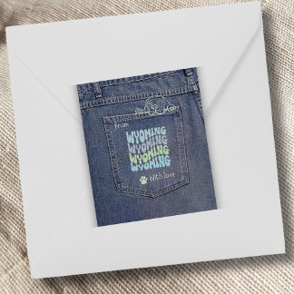 Wyoming Dog in Jean Pocket Classic SquareSticker Quadratischer Aufkleber