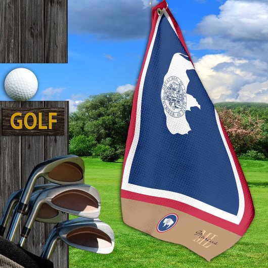 Wyoming Flag & Wyoming mit Monogramm / Golftücher Golfhandtuch