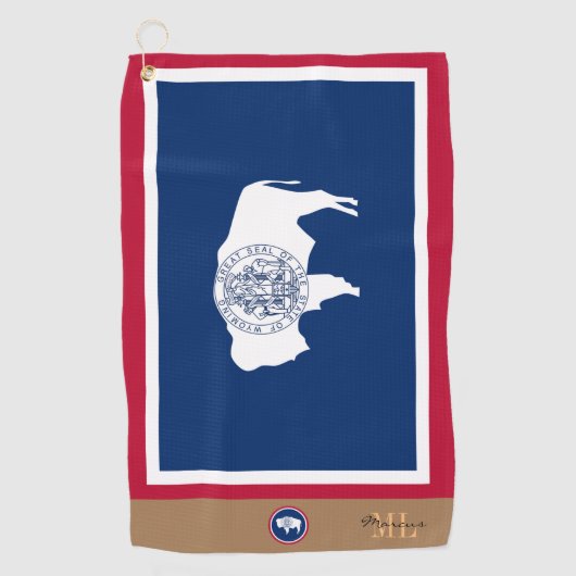 Wyoming Flag & Wyoming mit Monogramm / Golftücher Golfhandtuch (Vorderseite)