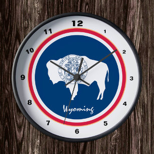Wyoming-Flagge & Wyoming Mode / Design USA-Uhr Runde Wanduhr