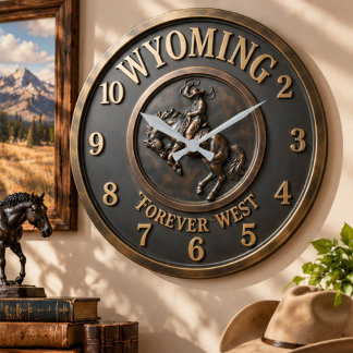 Wyoming Forever West Bucking Horse Bronze Große Wanduhr