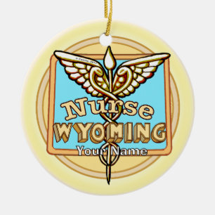Wyoming Krankenschwester Caduceus Keramik Ornament