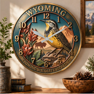 Wyoming Meadowlark Wildlife Heritage Bronze Große Wanduhr