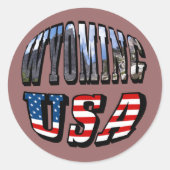 Wyoming Picture und USA Flag Text Runder Aufkleber (Vorderseite)