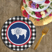 Wyoming Plate, Büffel kariert USA & Wyoming Flag Pappteller