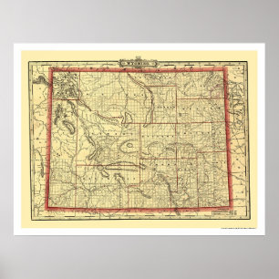 Wyoming Railroad & Town Map 1895 Poster
