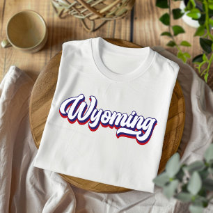 Wyoming Rot Weiß Blau Vintage Schrift T-Shirt