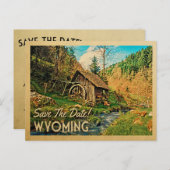 Wyoming Save the Date rustikale Kabine Mill Woods Ankündigungspostkarte (Vorne/Hinten)