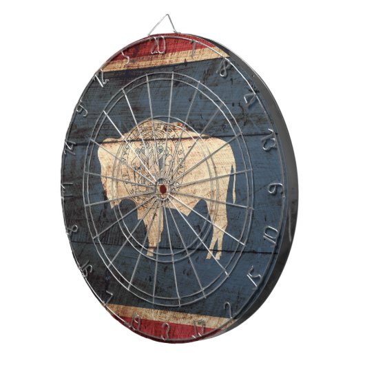 Wyoming State Flag auf altes Holzkörnchen Dartscheibe (Vorderseite rechts)