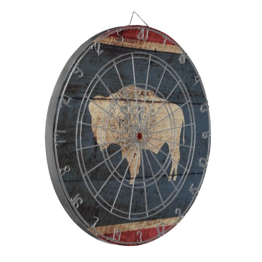 Wyoming State Flag auf altes Holzkörnchen Dartscheibe (Vorderseite Links)