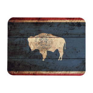 Wyoming State Flag auf altes Holzkörnchen Magnet