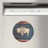 Wyoming State Flag auf Old Wood Grain Magnet (In Situ (Geschirrspüler))