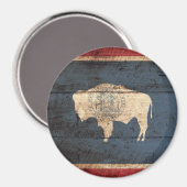 Wyoming State Flag auf Old Wood Grain Magnet (Vorderseite/Rückseite)