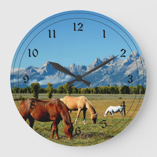 Wyoming, Teton-Gebirge mit Pferdeweiden Große Wanduhr (Vorderseite)