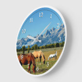 Wyoming, Teton-Gebirge mit Pferdeweiden Große Wanduhr (Winkel)