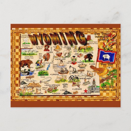 Wyoming Vintage Map Greetings Postcard Postkarte (Vorderseite)