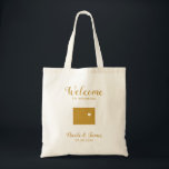 Wyoming Wedding Welcome Bag mit Karte, Gold Tragetasche<br><div class="desc">Hochzeitswochenende Begrüßungsgeschenktasche für Gäste, die außerhalb der Stadt wohnen, mit dem Bild von Wyoming, mit dem Herzen, das Sie an der genauen Stelle platzieren können. Fülle die Tasche mit deinen Lieblingsgoodies.</div>