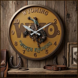 Wyoming Worth Knowing Bucking Horse Cowboy Große Wanduhr
