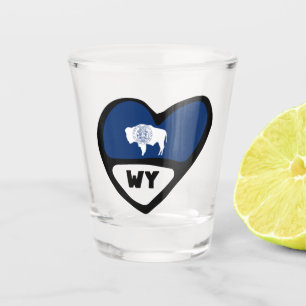 Wyomoming State Flag im Herzen, WY Shot Glass Schnapsglas