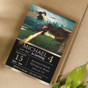 Wyvern Dragon Feuer Atmung Burg Geburtstag Einladung