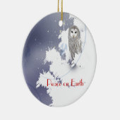 X003_Winter Eule, Weltfrieden Keramik Ornament (Rechts)