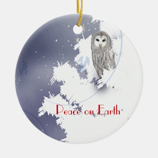 X003_Winter Eule, Weltfrieden Keramik Ornament (Vorne)