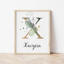 X-Buchstaben-Monogramm-Grün-Nursery-Name-Wandbild