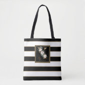 X Gold Floral Monogram | Schwarz-weiße Streifen Tasche (Vorderseite)
