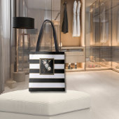 X Gold Floral Monogram | Schwarz-weiße Streifen Tasche