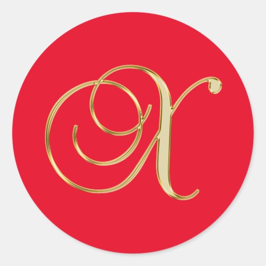 X gold Monogramm rot Runder Aufkleber (Vorderseite)