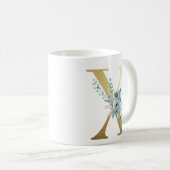 x, goldfarbener Erstling mit blauem Blattwerk Kaffeetasse (VorderseiteRechts)