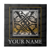 X "Ihr Name" keltische Monogramm-Tile aus schwarze Fliese (Vorderseite)