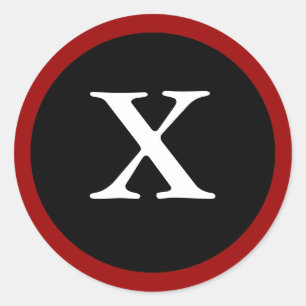X: Initial X Buchstaben X rot, weiß und schwarz Au Runder Aufkleber