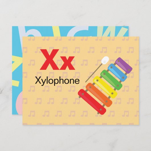 X ist für Xylophone - Alphabet Flash Card Postkarte (Vorne/Hinten)