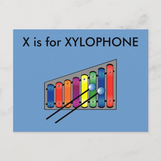 "X" ist für Xylophone Alphabet Flashcard Postkarte (Vorderseite)