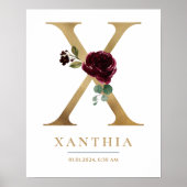 X Letter Monogram Name Marsala Floral Kinderzimmer Poster (Vorne)