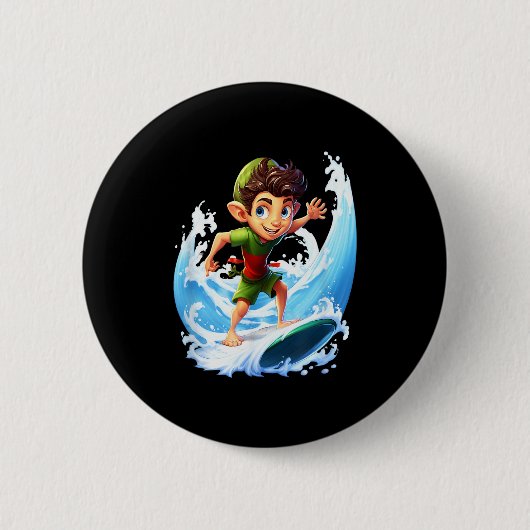 X-mas Christmas Elf Riding Surfboard Surfboard Button (Vorderseite)