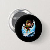 X-mas Christmas Elf Riding Surfboard Surfboard Button (Vorne & Hinten)