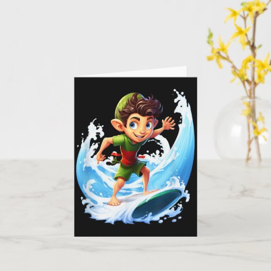 X-mas Christmas Elf Riding Surfboard Surfboard  Karte (Gelbe Blume)