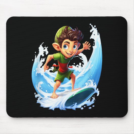 X-mas Christmas Elf Riding Surfboard Surfboard Mousepad (Vorne)