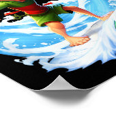 X-mas Christmas Elf Riding Surfboard Surfboard Poster (Ecke)