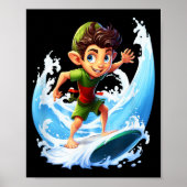 X-mas Christmas Elf Riding Surfboard Surfboard Poster (Vorne)